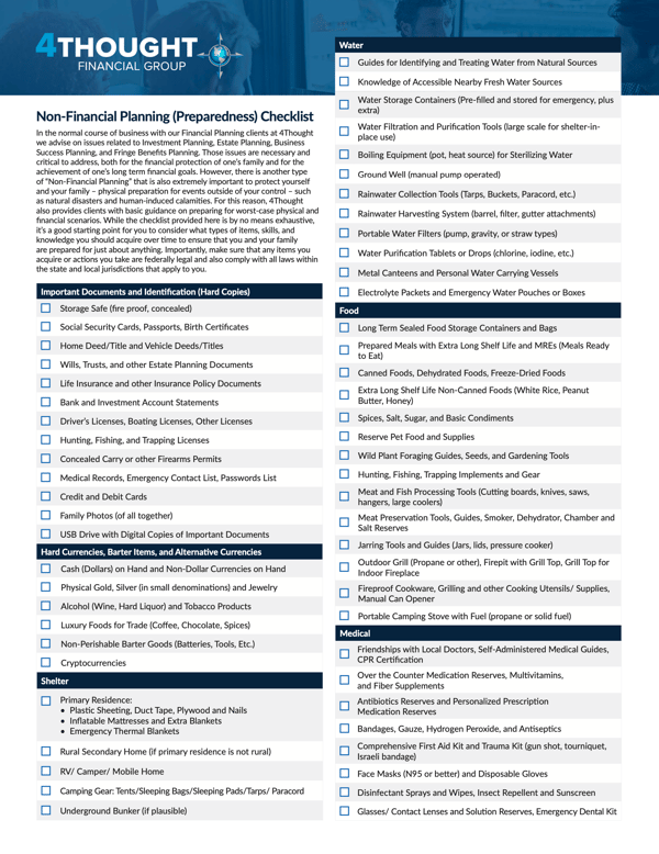4Thought - Non-Financial Planning Checklist 4Thought - Non-Financial Planning Checklist