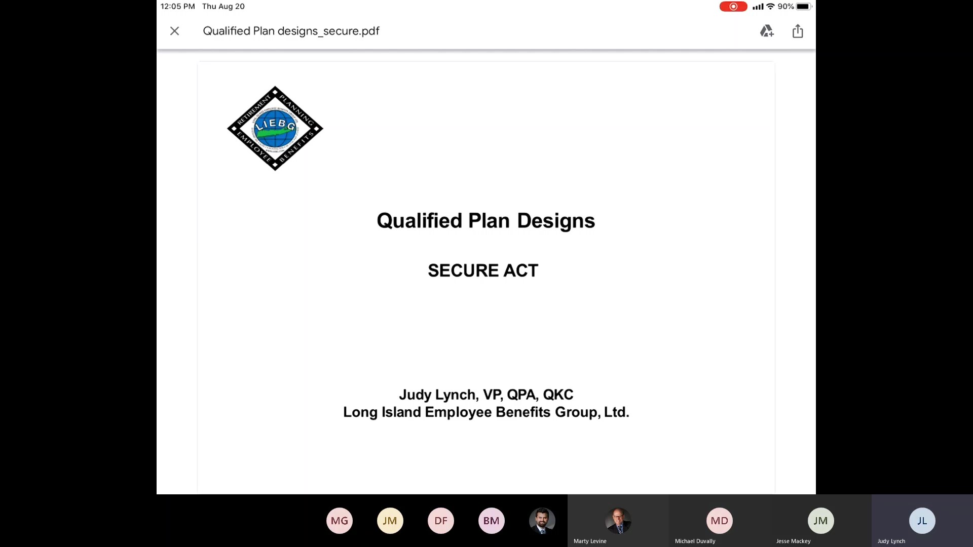 The SECURE ACT, Qualified Plan Updates, Judy Lynch VP LIEBG / 4Thought Financial Group